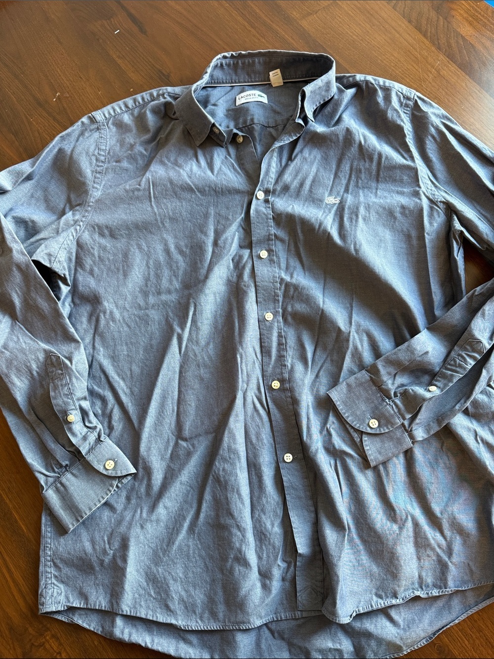 Lacoste Men's Slate Blue Button-Down Shirt large - 17 1/2 or 44FR